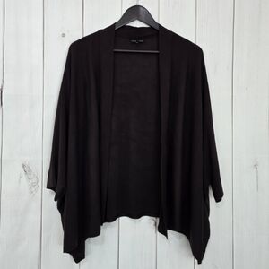Eileen Fisher Silk Blend Dark Brown Short Sleeved Open Front Cardigan